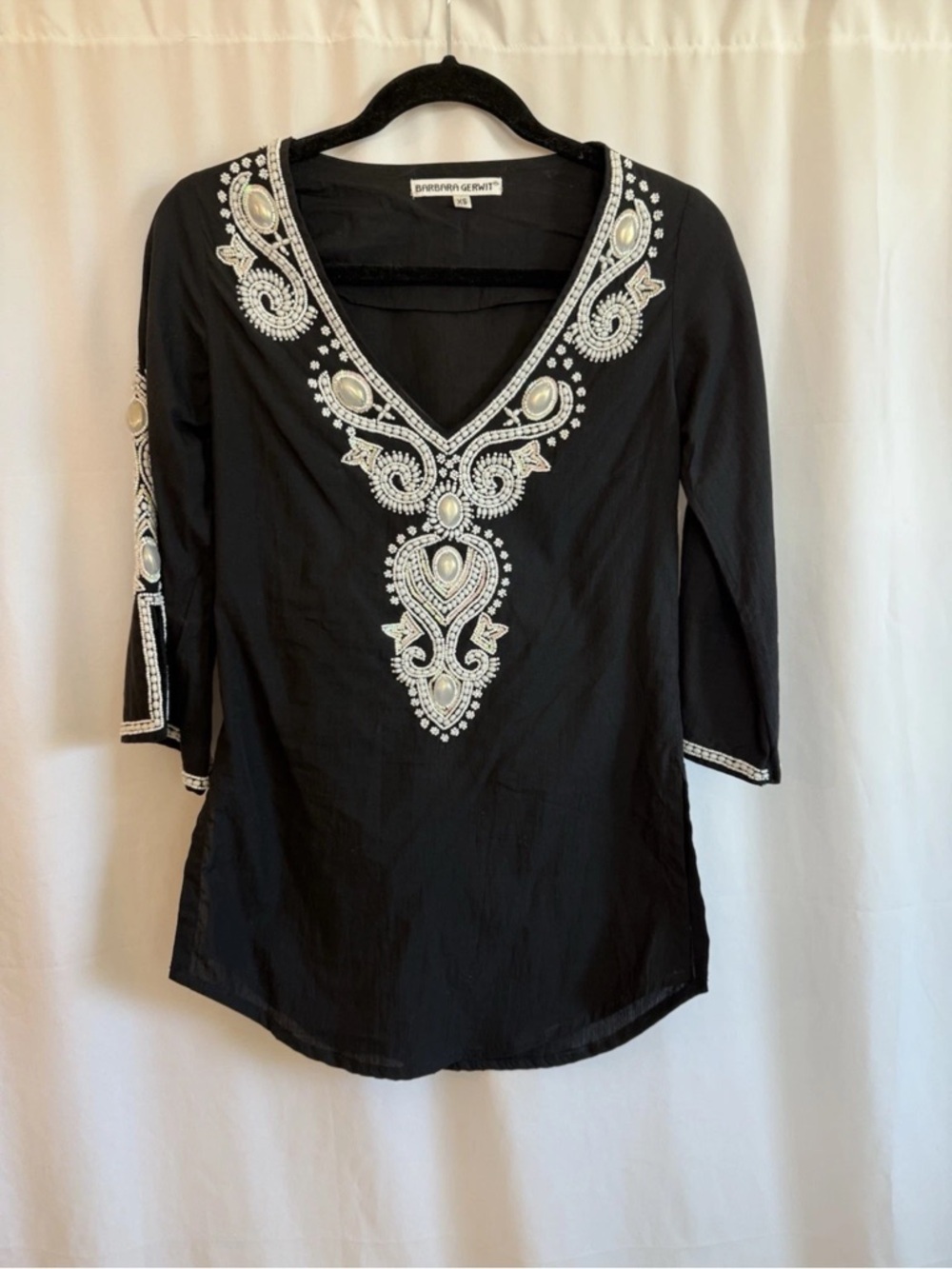Barbara Gerwit Black Tunic W/ White Beading - Extra Small